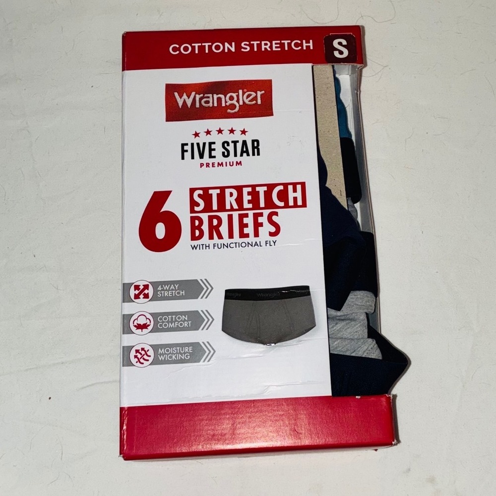 Wrangler Five Star Premium Mens 6 Pack Stretch Briefs Cotton Navy Grey Blue S